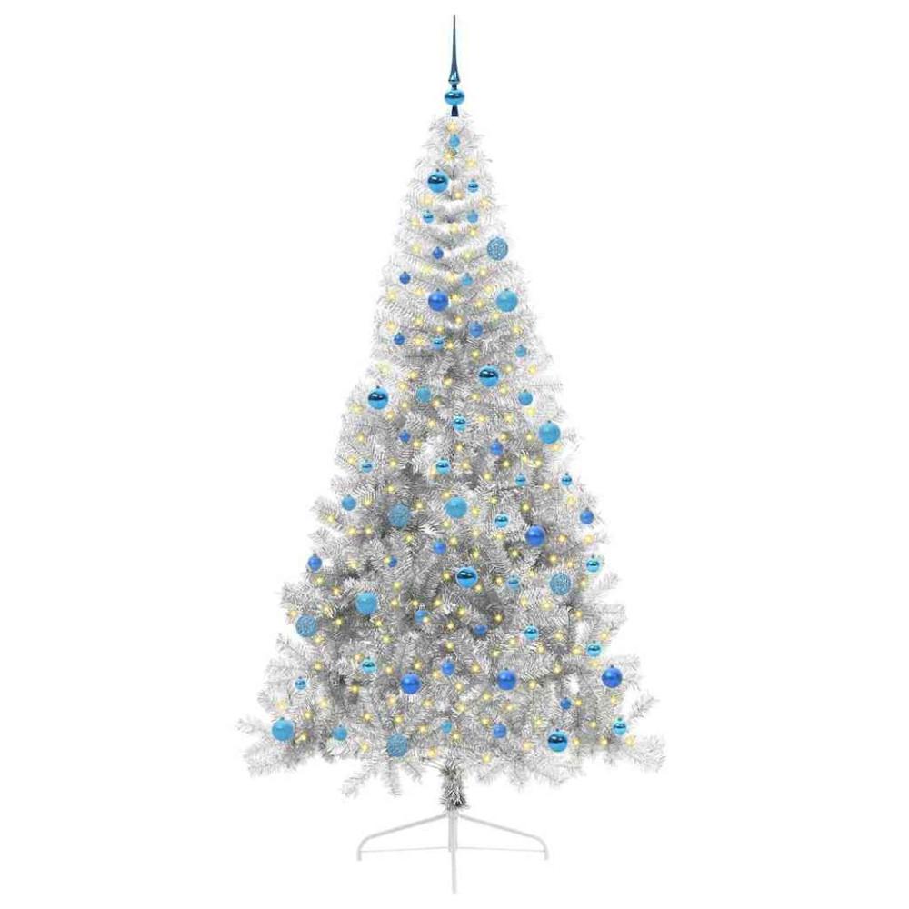 Produktbild för Konstgjord Förbelyst Julgran Silver 240 cm PET