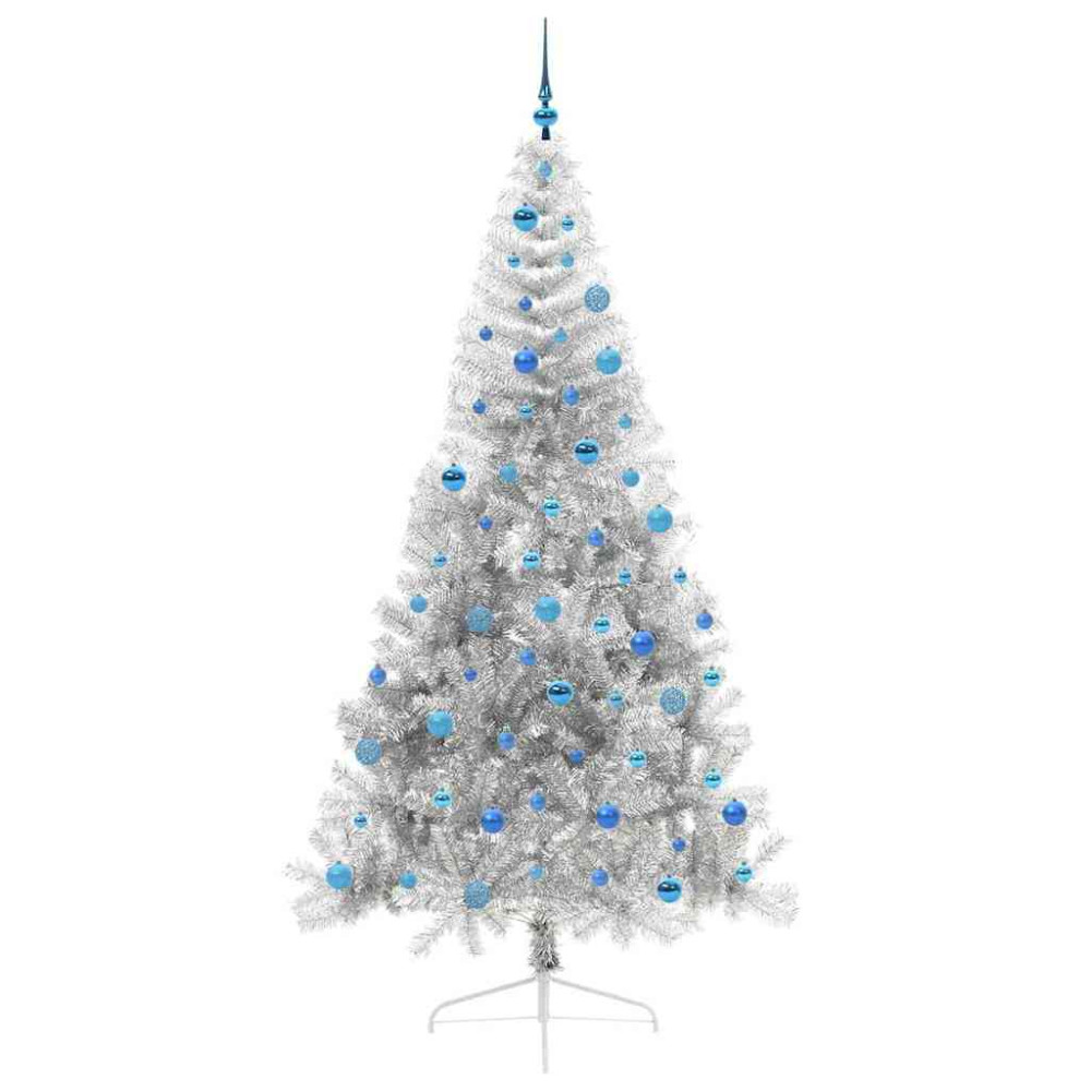 Produktbild för Konstgjord Förbelyst Julgran Silver 240 cm PET