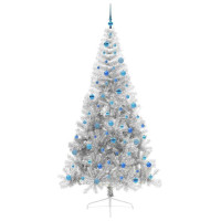 Produktbild för Konstgjord Förbelyst Julgran Silver 240 cm PET