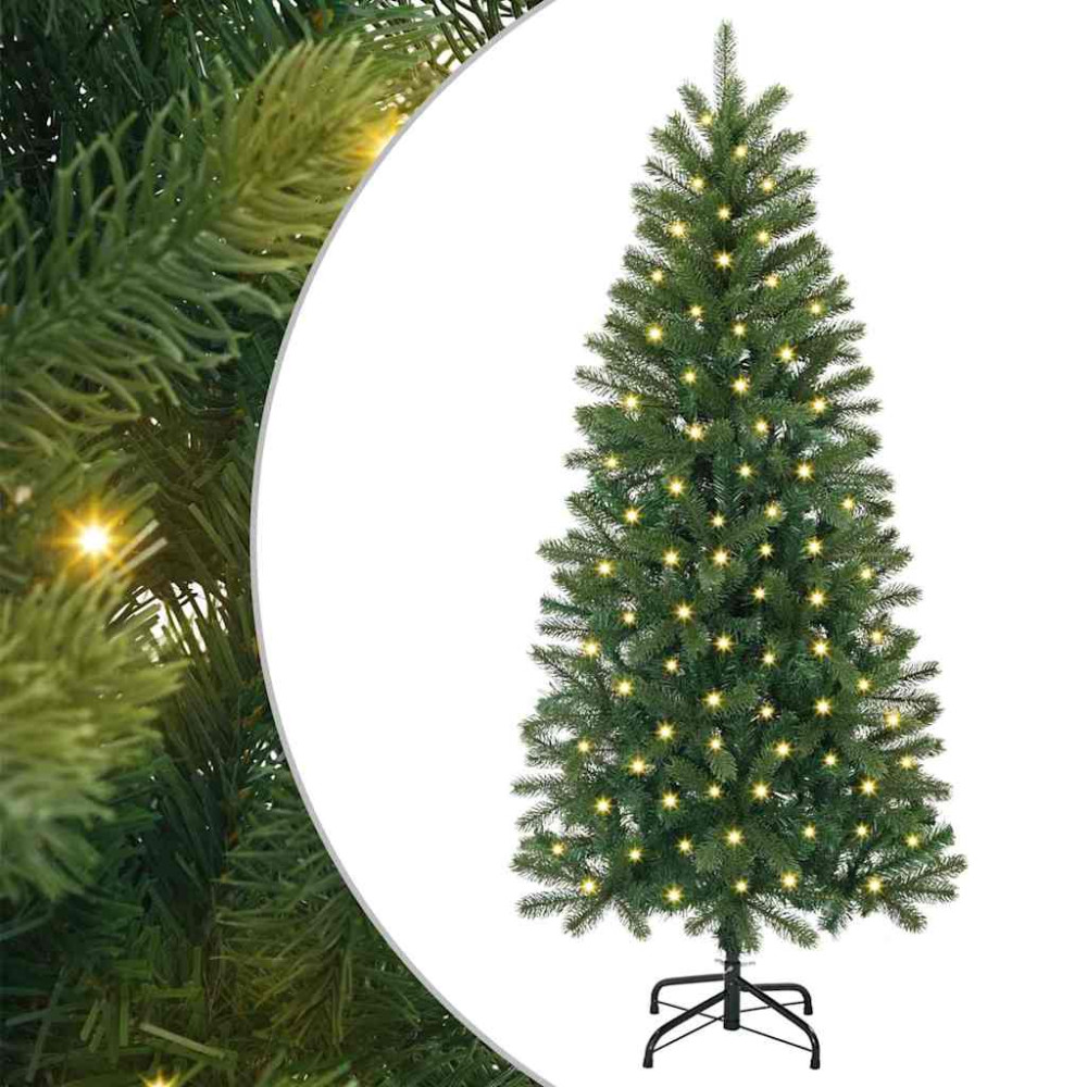Produktbild för Konstgjord julgran med 150 LED-lampor Grön 120 cm PE och PVC