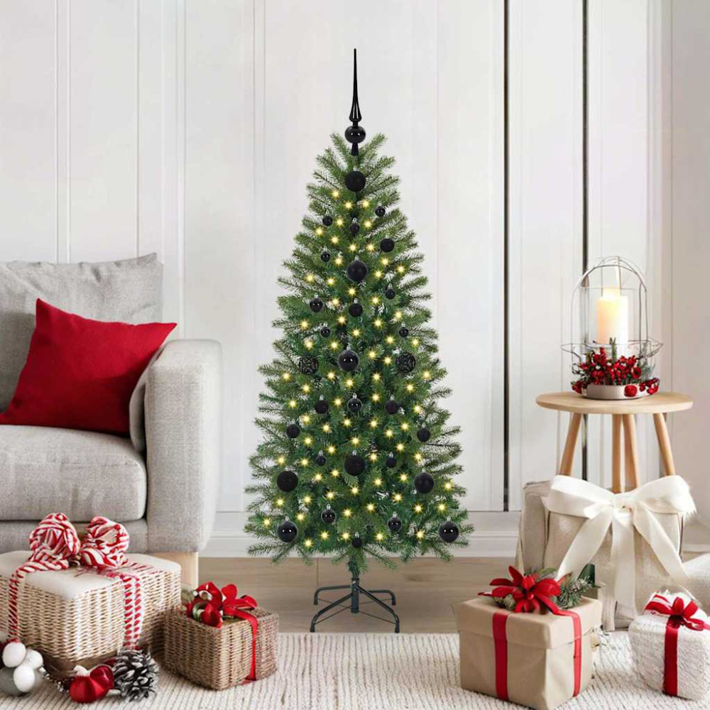 Produktbild för Konstgjord julgran med 150 LED-lampor Grön 120 cm PE och PVC