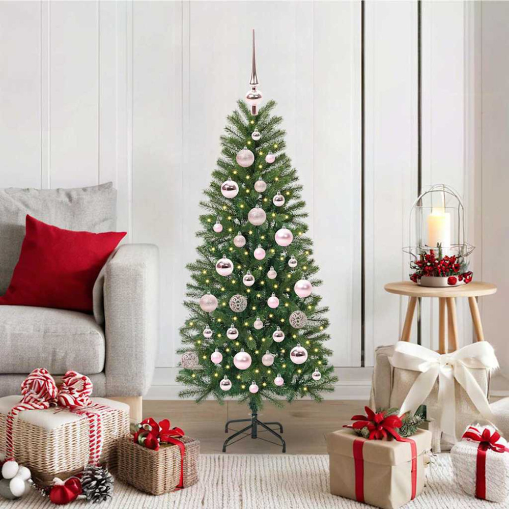 Produktbild för Konstgjord julgran med 150 LED-lampor Grön 120 cm PE och PVC