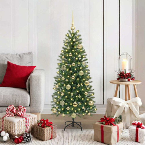 vidaXL Konstgjord julgran med 150 LED-lampor Grön 120 cm PE och PVC