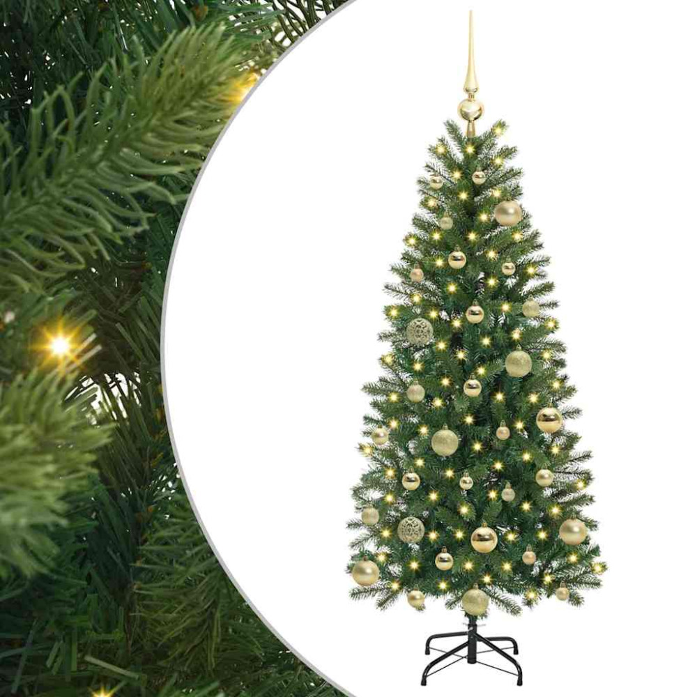 Produktbild för Konstgjord julgran med 150 LED-lampor Grön 120 cm PE och PVC