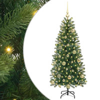 Produktbild för Konstgjord julgran med 150 LED-lampor Grön 120 cm PE och PVC