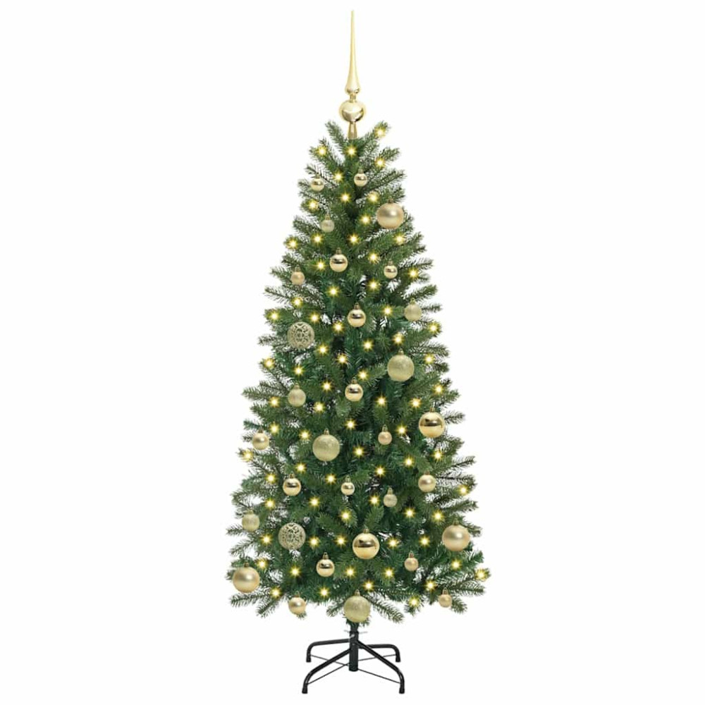 Produktbild för Konstgjord julgran med 150 LED-lampor Grön 120 cm PE och PVC
