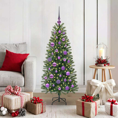 vidaXL Konstgjord julgran med 150 LED-lampor Grön 120 cm PE och PVC