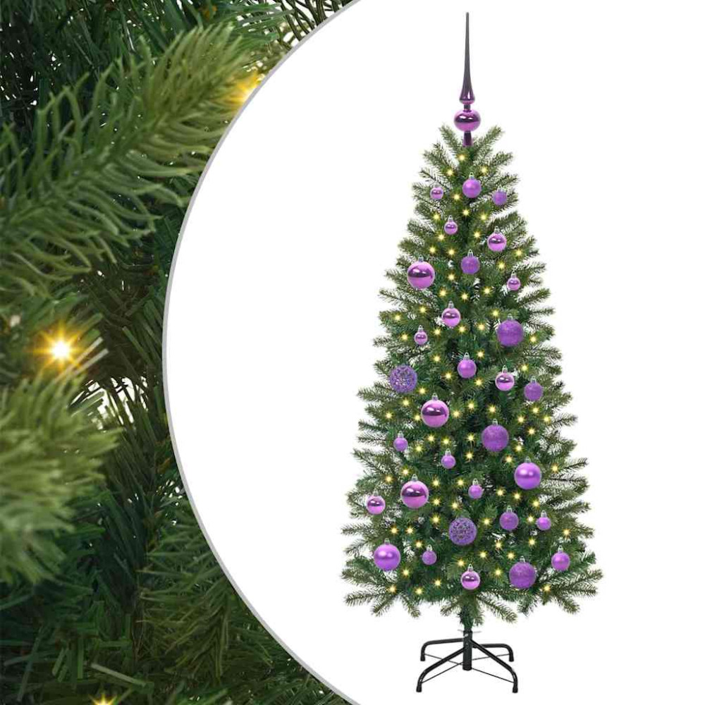 Produktbild för Konstgjord julgran med 150 LED-lampor Grön 120 cm PE och PVC