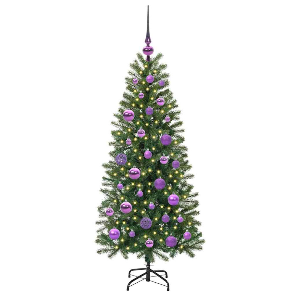 Produktbild för Konstgjord julgran med 150 LED-lampor Grön 120 cm PE och PVC