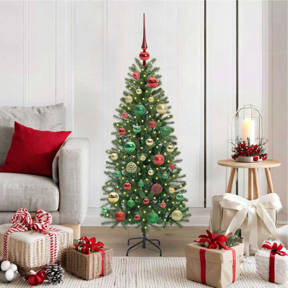 Produktbild för Konstgjord julgran med 150 LED-lampor Grön 120 cm PE och PVC