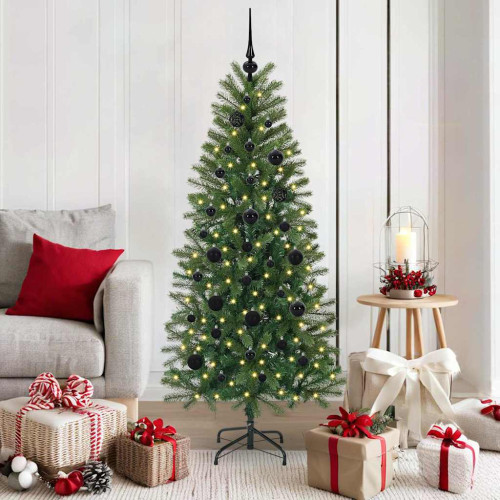 vidaXL Konstgjord julgran med 150 LED-lampor Grön 150 cm PE och PVC