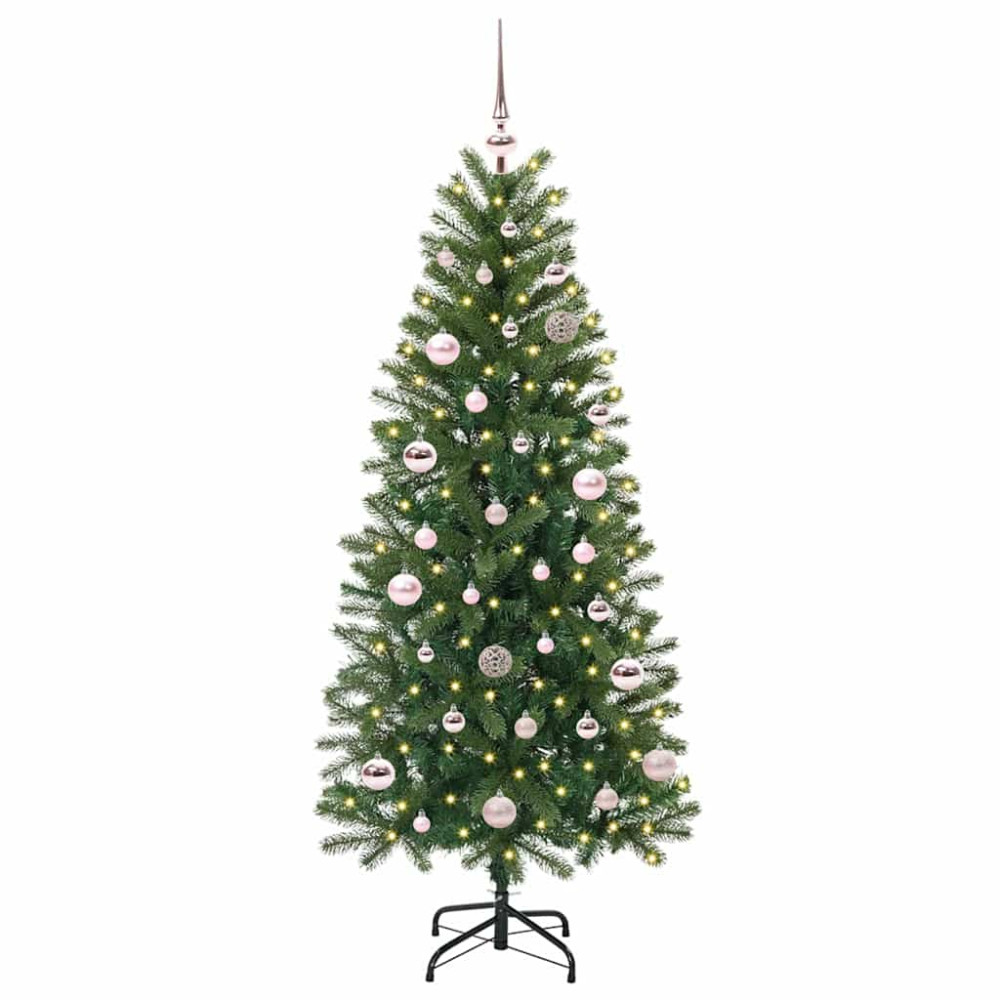 Produktbild för Konstgjord julgran med 150 LED-lampor Grön 150 cm PE och PVC