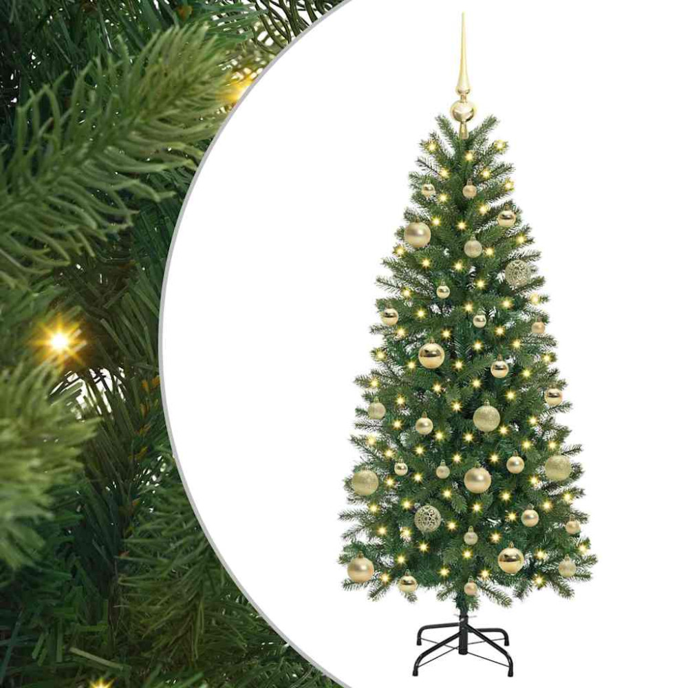 Produktbild för Konstgjord julgran med 150 LED-lampor Grön 150 cm PE och PVC