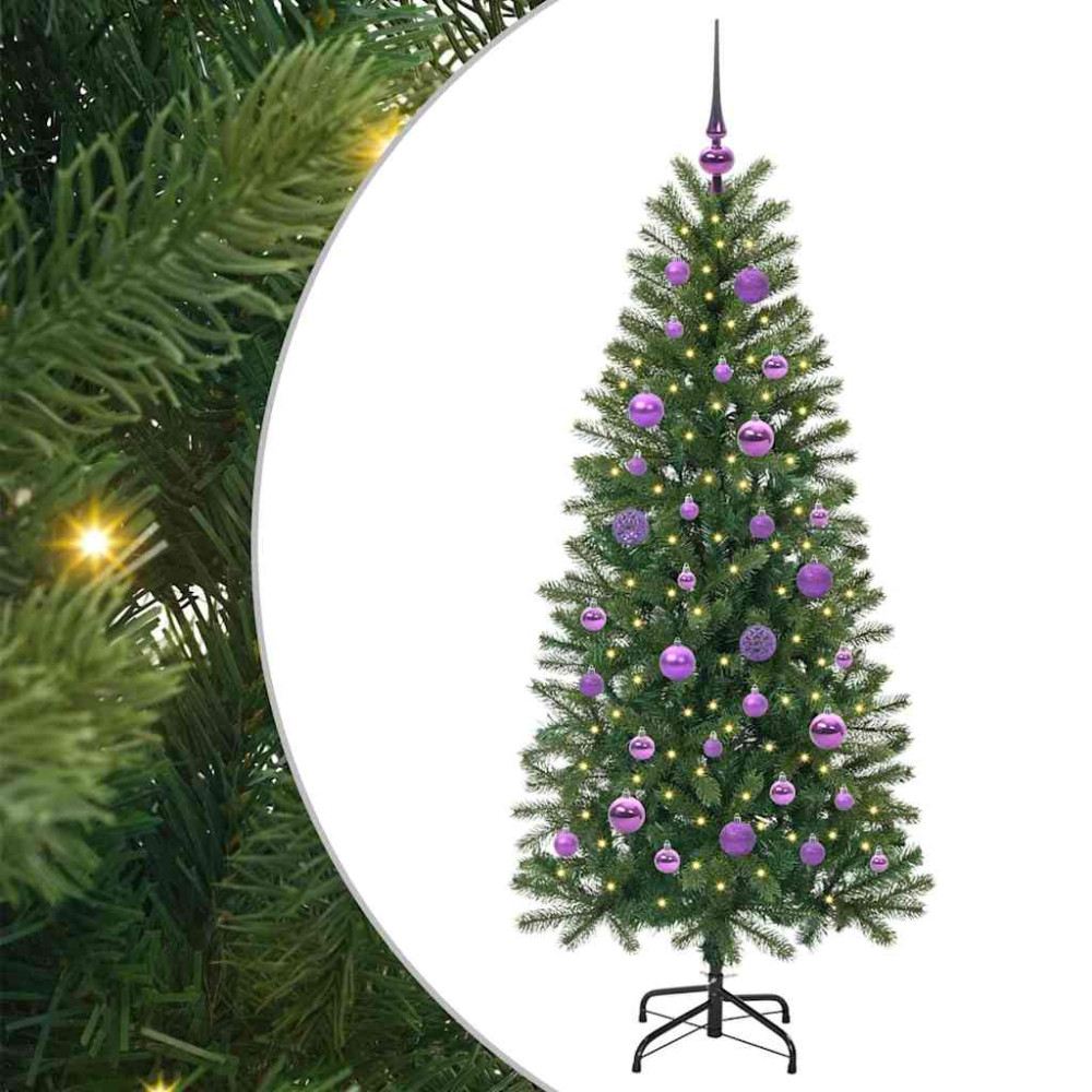 Produktbild för Konstgjord julgran med 150 LED-lampor Grön 150 cm PE och PVC