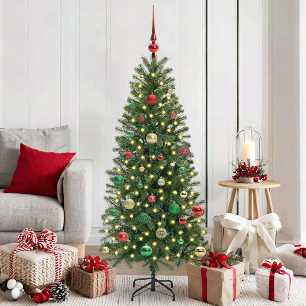 Produktbild för Konstgjord julgran med 150 LED-lampor Grön 150 cm PE och PVC