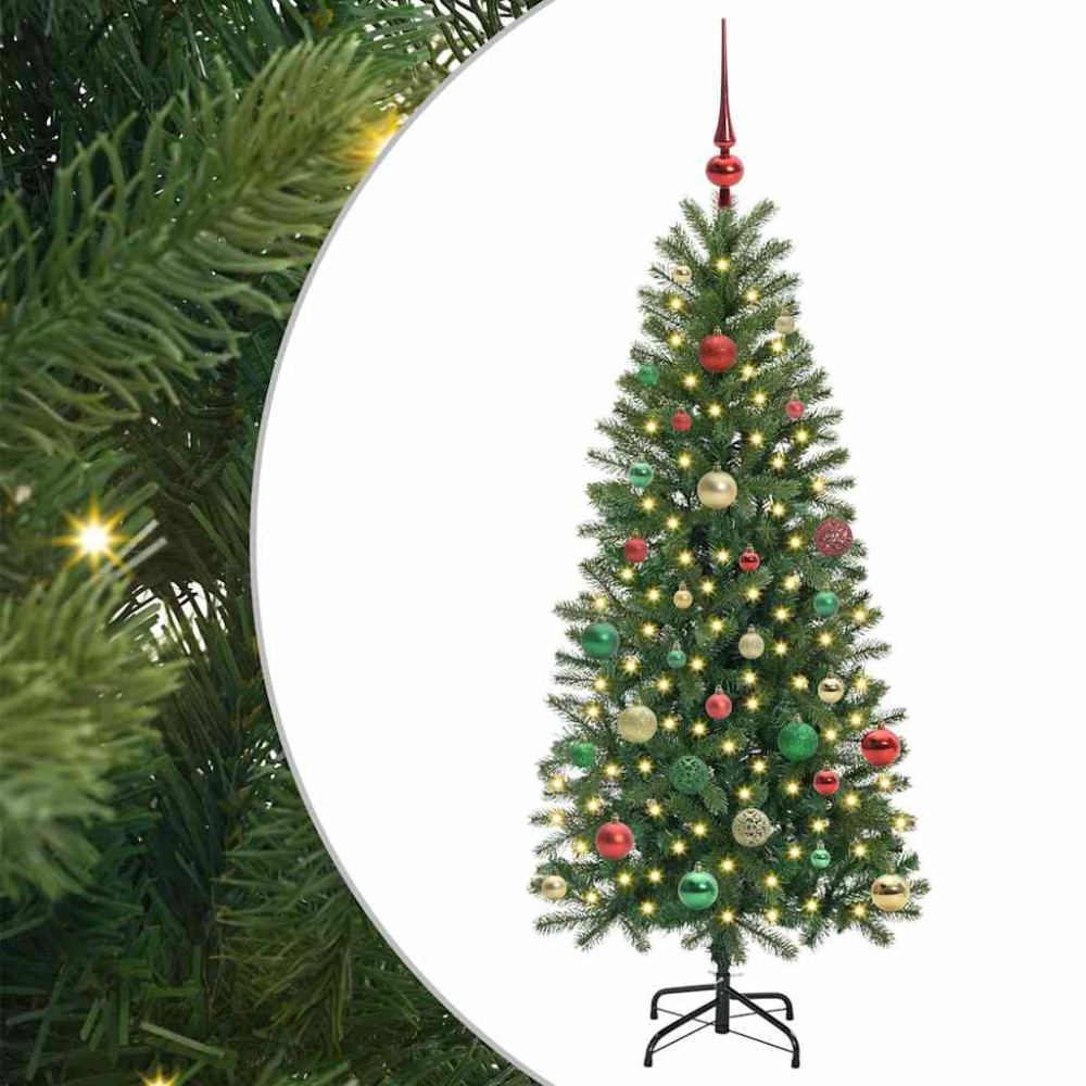 Produktbild för Konstgjord julgran med 150 LED-lampor Grön 150 cm PE och PVC