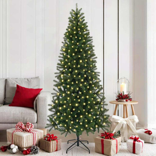 vidaXL Konstgjord julgran med 300 LED-lampor Grön 180 cm PE och PVC