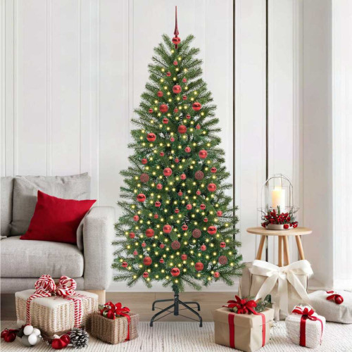 vidaXL Konstgjord julgran med 300 LED-lampor Grön 180 cm PE och PVC