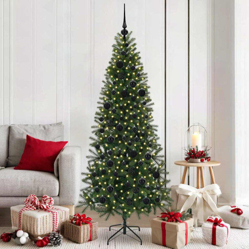 vidaXL Konstgjord julgran med 300 LED-lampor Grön 180 cm PE och PVC