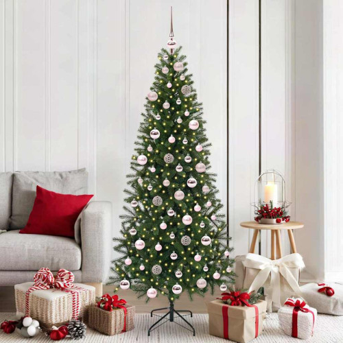 vidaXL Konstgjord julgran med 300 LED-lampor Grön 180 cm PE och PVC
