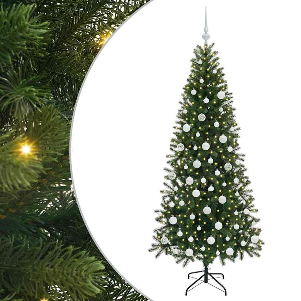 Produktbild för Konstgjord julgran med 300 LED-lampor Grön 180 cm PE och PVC
