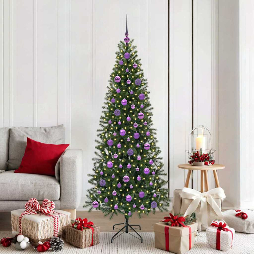 Produktbild för Konstgjord julgran med 300 LED-lampor Grön 180 cm PE och PVC