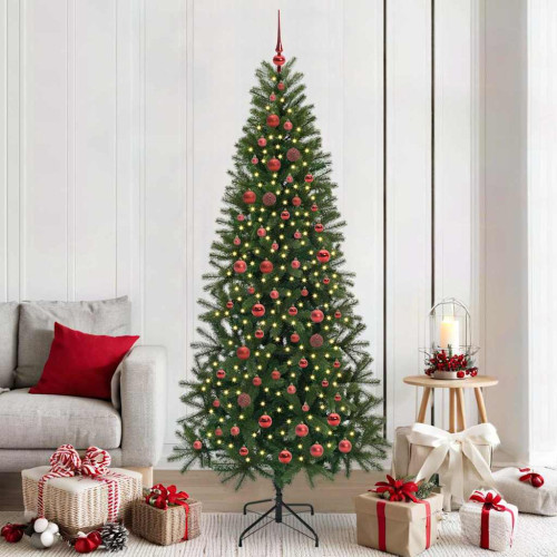 vidaXL Konstgjord julgran med 300 LED-lampor Grön 210 cm PE och PVC