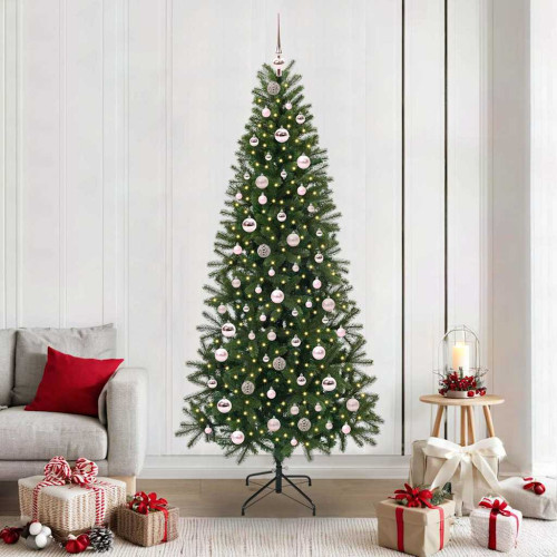 vidaXL Konstgjord julgran med 300 LED-lampor Grön 210 cm PE och PVC