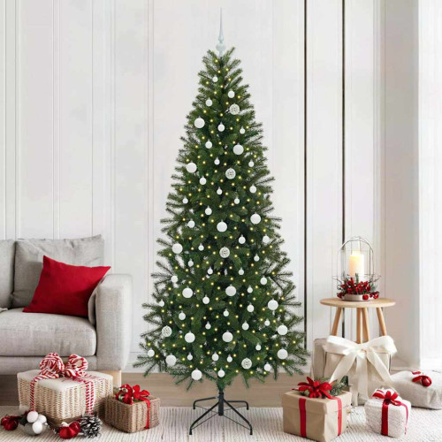vidaXL Konstgjord julgran med 300 LED-lampor Grön 210 cm PE och PVC