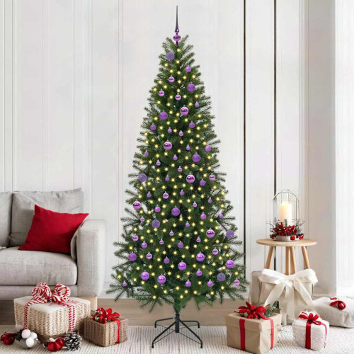 vidaXL Konstgjord julgran med 300 LED-lampor Grön 210 cm PE och PVC