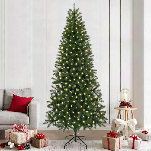 vidaXL Konstgjord julgran med 300 LED-lampor Grön 240 cm PE och PVC