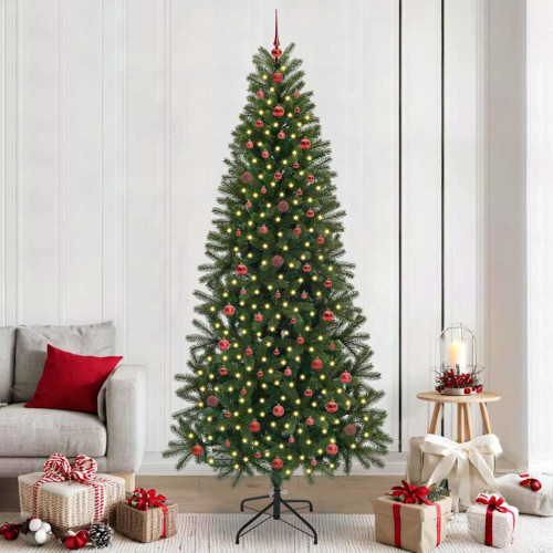 vidaXL Konstgjord julgran med 300 LED-lampor Grön 240 cm PE och PVC