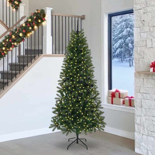 vidaXL Konstgjord julgran med 300 LED-lampor Grön 240 cm PE och PVC