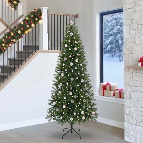 vidaXL Konstgjord julgran med 300 LED-lampor Grön 240 cm PE och PVC