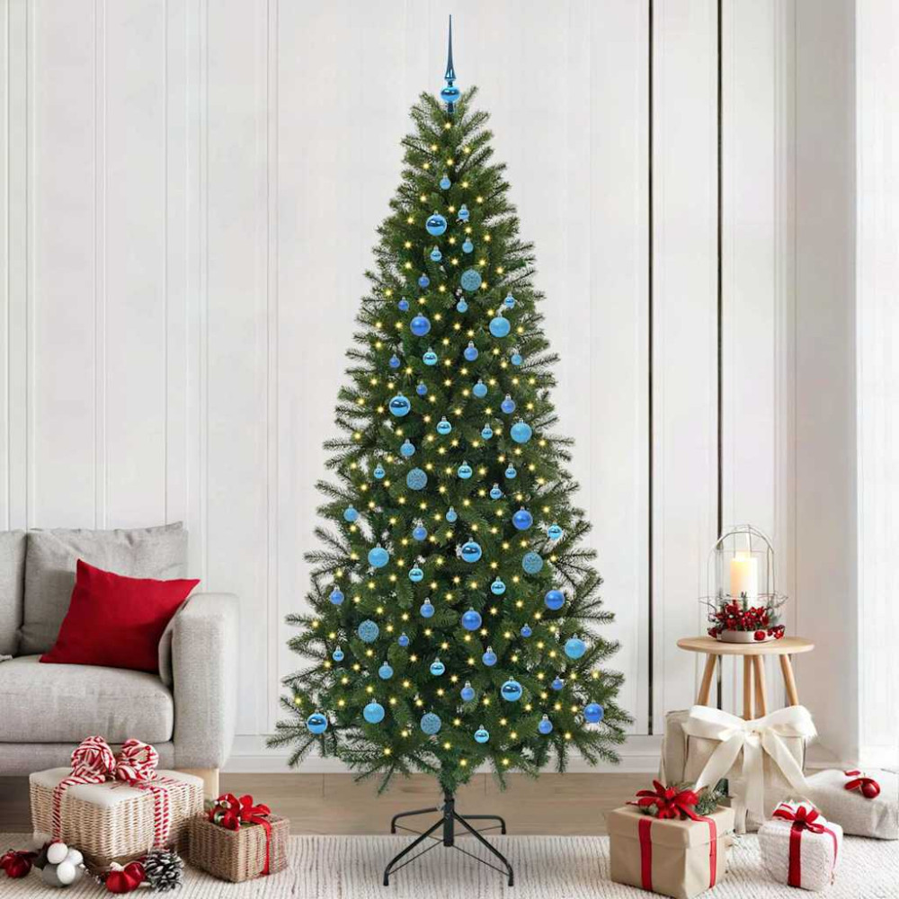 Produktbild för Konstgjord julgran med 300 LED-lampor Grön 240 cm PE och PVC
