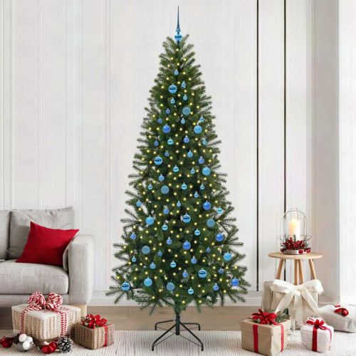 vidaXL Konstgjord julgran med 300 LED-lampor Grön 240 cm PE och PVC