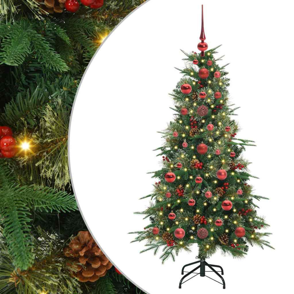 Produktbild för Plast Hingad Julgran med 150 LED-lampor Grön 120 cm PE och PVC