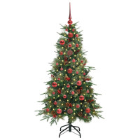Produktbild för Plast Hingad Julgran med 150 LED-lampor Grön 120 cm PE och PVC