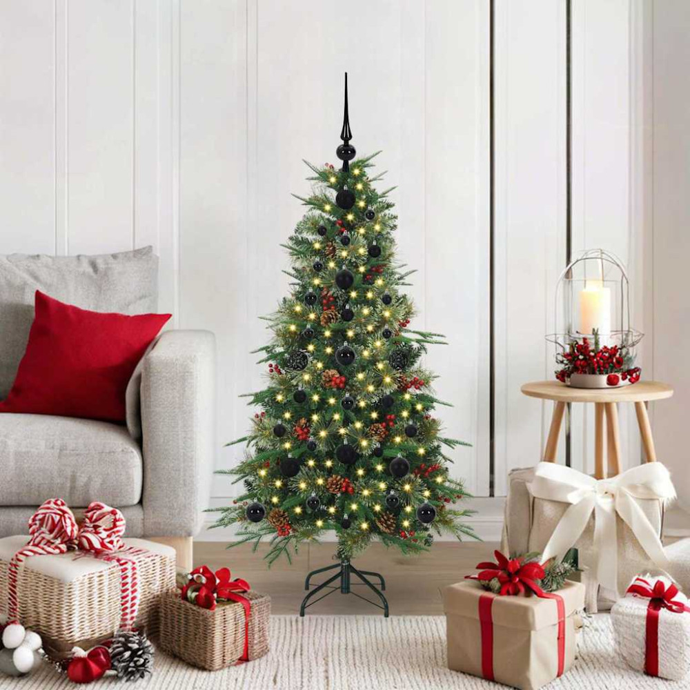 Produktbild för Plast Hingad Julgran med 150 LED-lampor Grön 120 cm PE och PVC