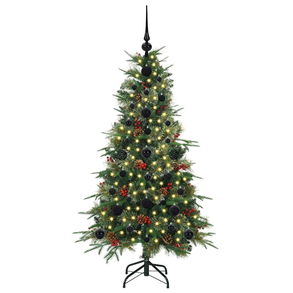 Produktbild för Plast Hingad Julgran med 150 LED-lampor Grön 120 cm PE och PVC