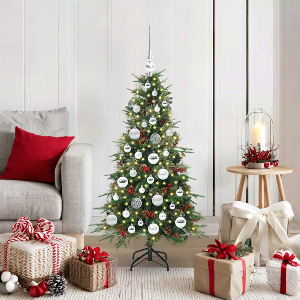 Produktbild för Plast Hingad Julgran med 150 LED-lampor Grön 120 cm PE och PVC