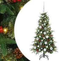 Produktbild för Plast Hingad Julgran med 150 LED-lampor Grön 120 cm PE och PVC