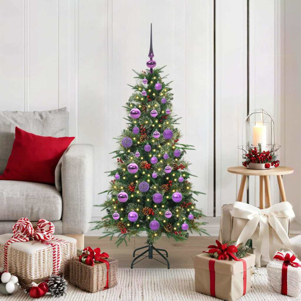 Produktbild för Plast Hingad Julgran med 150 LED-lampor Grön 120 cm PE och PVC