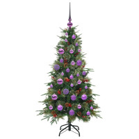 Produktbild för Plast Hingad Julgran med 150 LED-lampor Grön 120 cm PE och PVC