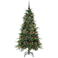Produktbild för Plast Hingad Julgran med 150 LED-lampor Grön 150 cm PE och PVC