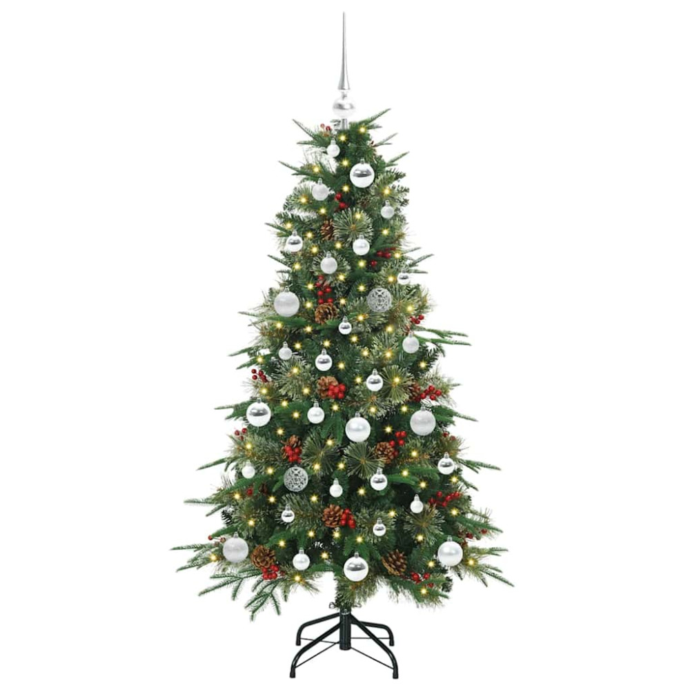 Produktbild för Plast Hingad Julgran med 150 LED-lampor Grön 150 cm PE och PVC