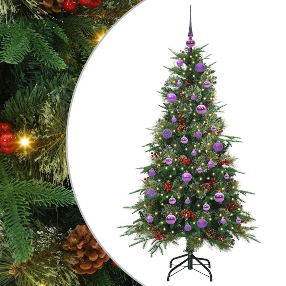 Produktbild för Plast Hingad Julgran med 150 LED-lampor Grön 150 cm PE och PVC