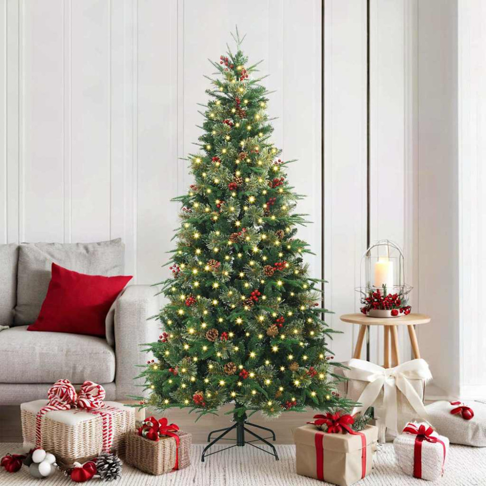 Produktbild för Plast Hingad Julgran med 300 LED-lampor Grön 180 cm PE och PVC