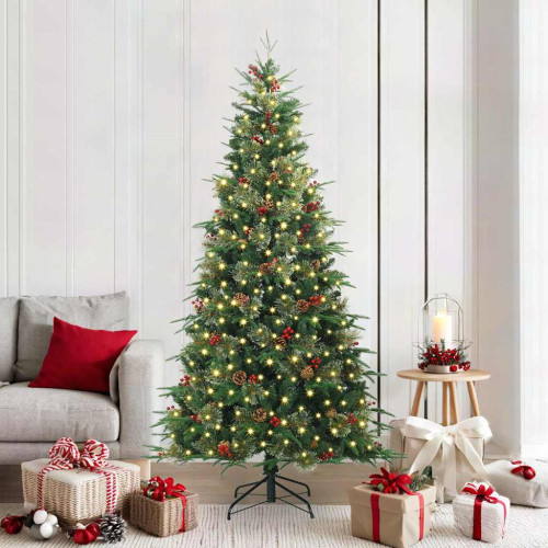 vidaXL Plast Hingad Julgran med 300 LED-lampor Grön 210 cm PE och PVC