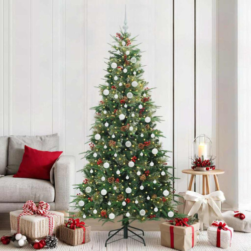 vidaXL Plast Hingad Julgran med 300 LED-lampor Grön 210 cm PE och PVC
